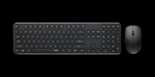 RAPOO Wireless Optical Mouse  Keyboard Black -2.4G Connection, 10M Range, Spill-Resistant, Retro Style Round Key, 1000DPI  Black