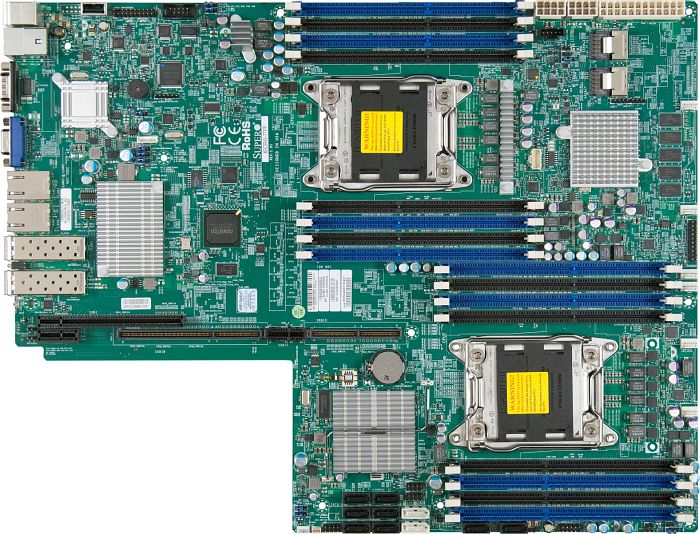 Supermicro X9DRW-7TPF Server Motherboard, Proprietary WIO, Intel C602, Dual LGA 2011, E5-2600v2, 16x DDR3, 2x10GBe LAN