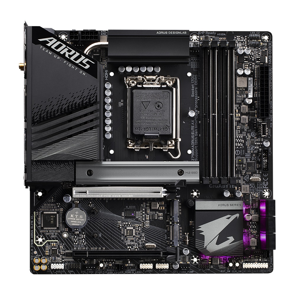 Gigabyte Z790M AORUS ELITE AX Intel LGA 1700 ATX Motherboard, 4x DDR5 ~128GB, 1x PCI-E x16, 3x M.2, 6x SATA,  6x USB 3.2, 1x USB-C,4x USB 2.0