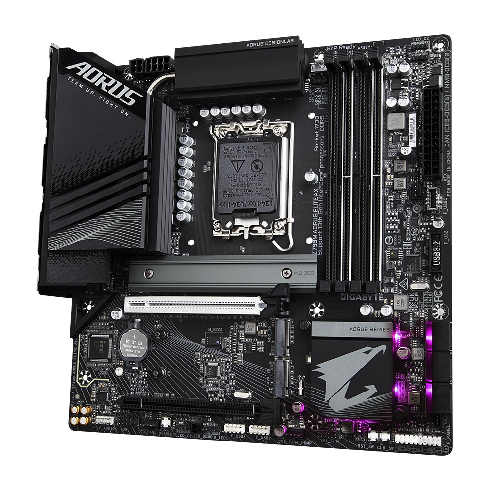 Gigabyte Z790M AORUS ELITE AX Intel LGA 1700 ATX Motherboard, 4x DDR5 ~128GB, 1x PCI-E x16, 3x M.2, 6x SATA,  6x USB 3.2, 1x USB-C,4x USB 2.0