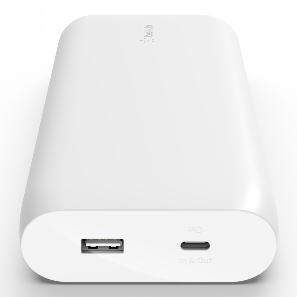 Belkin BoostCharge USB-C PD Power Bank 20K - White (BPB002btWT), 6 in. USB-C to USB-C cable included,Dual Port with 30W USB-C PD