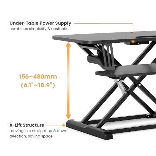 Brateck COST-EFFECTIVE ELECTRIC X-LIFT DESK CONVERTER 950x615x156~480mm up to 20kg
