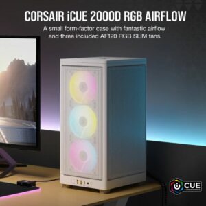 Corsair iCUE 2000D RGB AIRFLOW, Mesh Panels, USB-C, ICUE, 3x AF120 RGB Slim Fans, Mini ITX Tower - White. Case