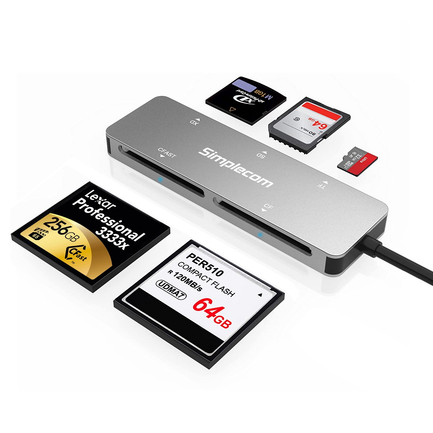 Simplecom CR407 5-Slot SuperSpeed USB 3.0 and USB-C to CFast/CF/XD/SD/MicroSD Card Reader