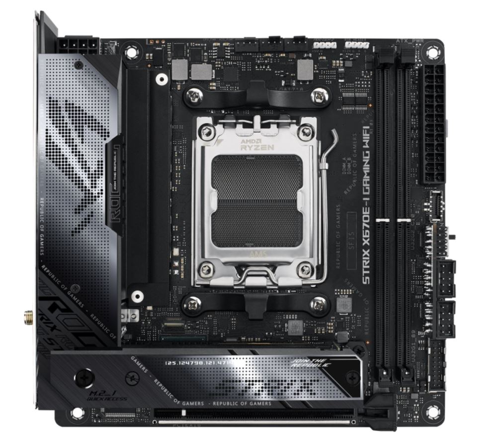 ASUS AMD X670E ROG STRIX X670E-I GAMING WIFI (AM5) M-ITX Motherboard 2x DDR5 64GB, 1x PCIe 5.0 x16.2 x M.2 slots,2 x SATA,Wi-Fi 6E