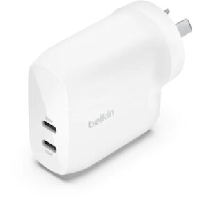 Belkin BoostCharge Pro Dual USB-C Wall Charger with PPS 60W - White (WCB010auWH), 2XUSB-C (PD 3.1)(30W),Compact  Travel Ready,Fast Charger,Laptop,2YR
