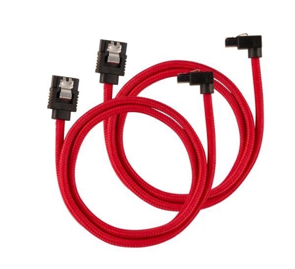 Corsair Premium Sleeved SATA 6Gbps 60cm 90° Connector Cable — Red