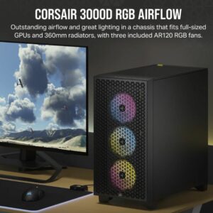 Corsair Carbide Series 3000D RGB Solid Steel Front ATX Tempered Glass Black, 3x AR120 RGB Fans  Adapter pre-installed. USB 3.0 x 2, Audio Case (LS)