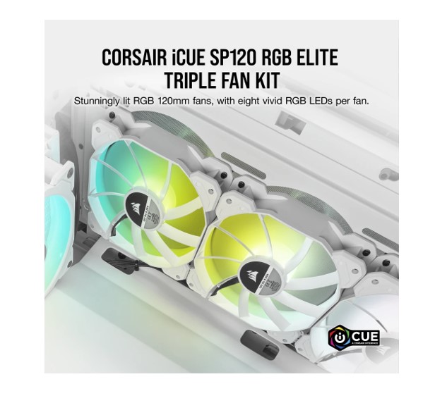 Corsair White SP120 RGB ELITE, 120mm RGB LED PWM Fan with AirGuide, Single Pack (LS