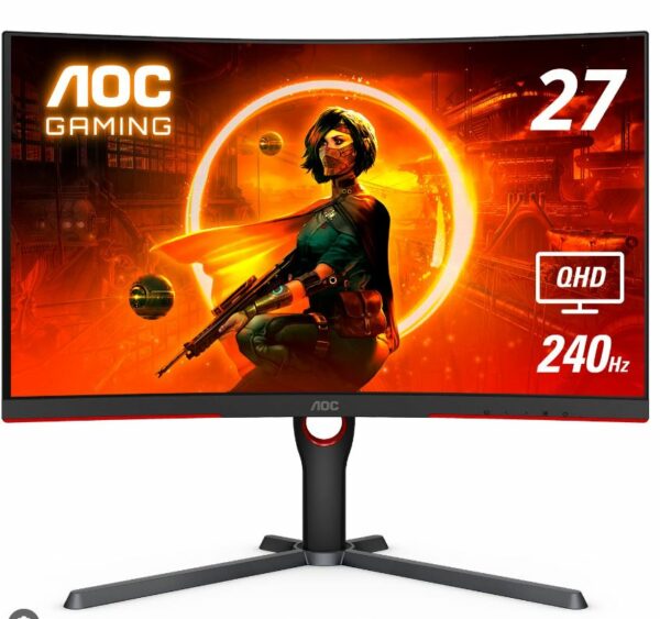 AOC 27" Curved QHD 0.5ms, 240hz Ultra Fast ,VA Curved 1000R, Free-Sync Premium, HDR Ready, E-sports, Gaming Monitor
