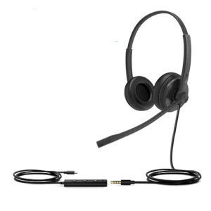 Yealink UH34 Dual Ear Wideband Noise Cancelling Headset, USB-C and 3.5mm, Leather Ear Piece, YHC20 Controller with UC Button, Stereo