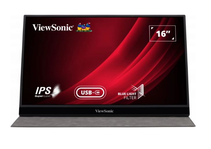 ViewSonic 16" VG1655 2x Type-C, IPS FHD, 3.5mm Audio, mHDMI x 1, Premium Quality, Durable, Laptop  Desktop Extension, 1KG Ultra Portable Monitor