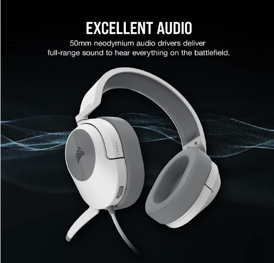Corsair HS55 White Stereo Gaming Headset, PS5 3D Audio PS, Switch, Discord Certified, Ultra Comfort Foam, 3.5mm Wired (LS)