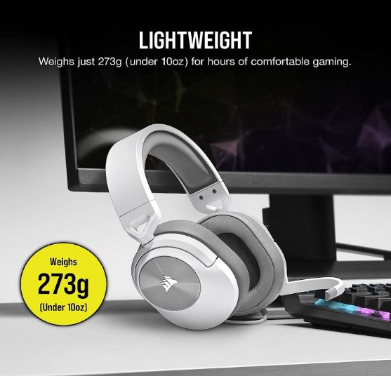 Corsair HS55 White Stereo Gaming Headset, PS5 3D Audio PS, Switch, Discord Certified, Ultra Comfort Foam, 3.5mm Wired (LS)