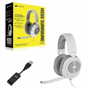 Corsair HS55 White 7.1 SURROUND Gaming Headset, PS5, Switch. ICUE, Discord Certified, Ultra Comfort Foam, USB (LS)