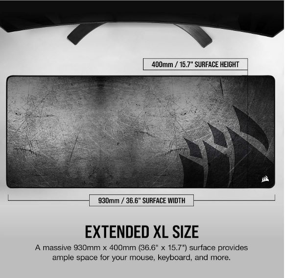 Corsair MM350 PRO Premium Spill Proof Cloth Gaming Mouse Pad. Extended Extra Large Edition 930mm x 400mm x 5mm. Graphic Surface