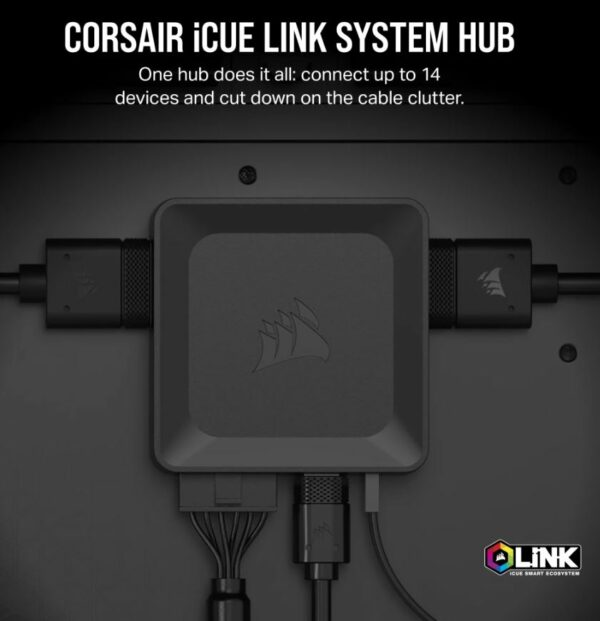 Corsair iCUE LINK System Hub, manage RGB Lighting by linking up 14 devices. reduce cable clutter.