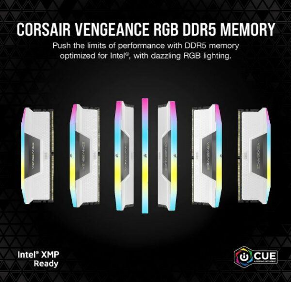 Corsair Vengeance RGB 32GB (2x16GB) DDR5 UDIMM 6000MHz C40 1.35V Desktop Gaming Memory White
