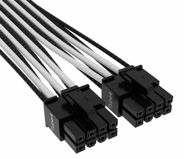 Corsair Premium Individually Sleeved 12+4pin PCIe Gen 5 Type-4 600W 12VHPWR Cable, White and Black. 4080 / 4070 / 4090xx