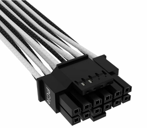 Corsair Premium Individually Sleeved 12+4pin PCIe Gen 5 Type-4 600W 12VHPWR Cable, White and Black. 4080 / 4070 / 4090xx