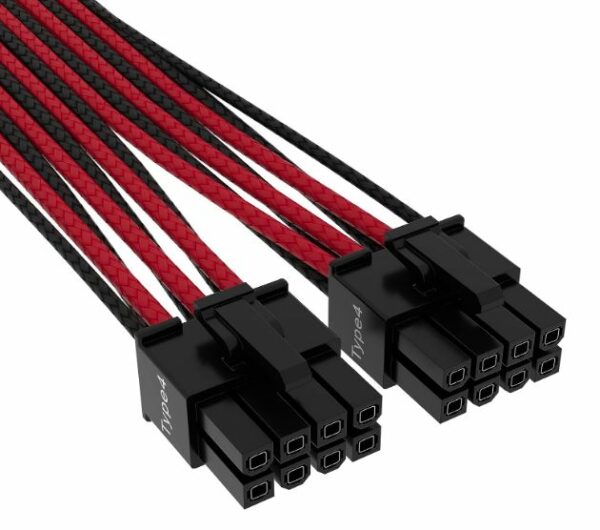 Corsair Premium Individually Sleeved 12+4pin PCIe Gen 5 Type-4 600W 12VHPWR Cable, Red and Black 4080 / 4070 / 4090xx