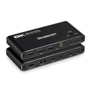 Simplecom KM470 2-Port USB-C KVM Switch 8K Docking Station HDMI 2.1 DP for Laptop Tablet
