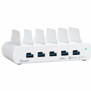 Oxhorn PoverDelivery150W 5 Port (A+C) Fast Charging Dock with build-in rack5 Port USB-A USB-C PD3.0 QC4.0 PPS 100-240V AC input White