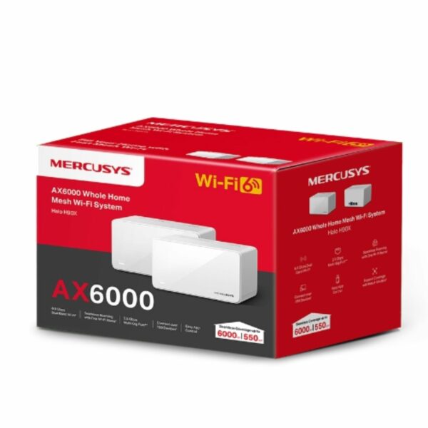 Mercusys Halo H90X (2-pack) AX6000 Whole Home Mesh Wi-Fi 6 System, 6000 Mbps Dual Band Wi-Fi, Up to 550 Square Meters, 1148/4804 Mbps, MU-MIMO (WIFI6)