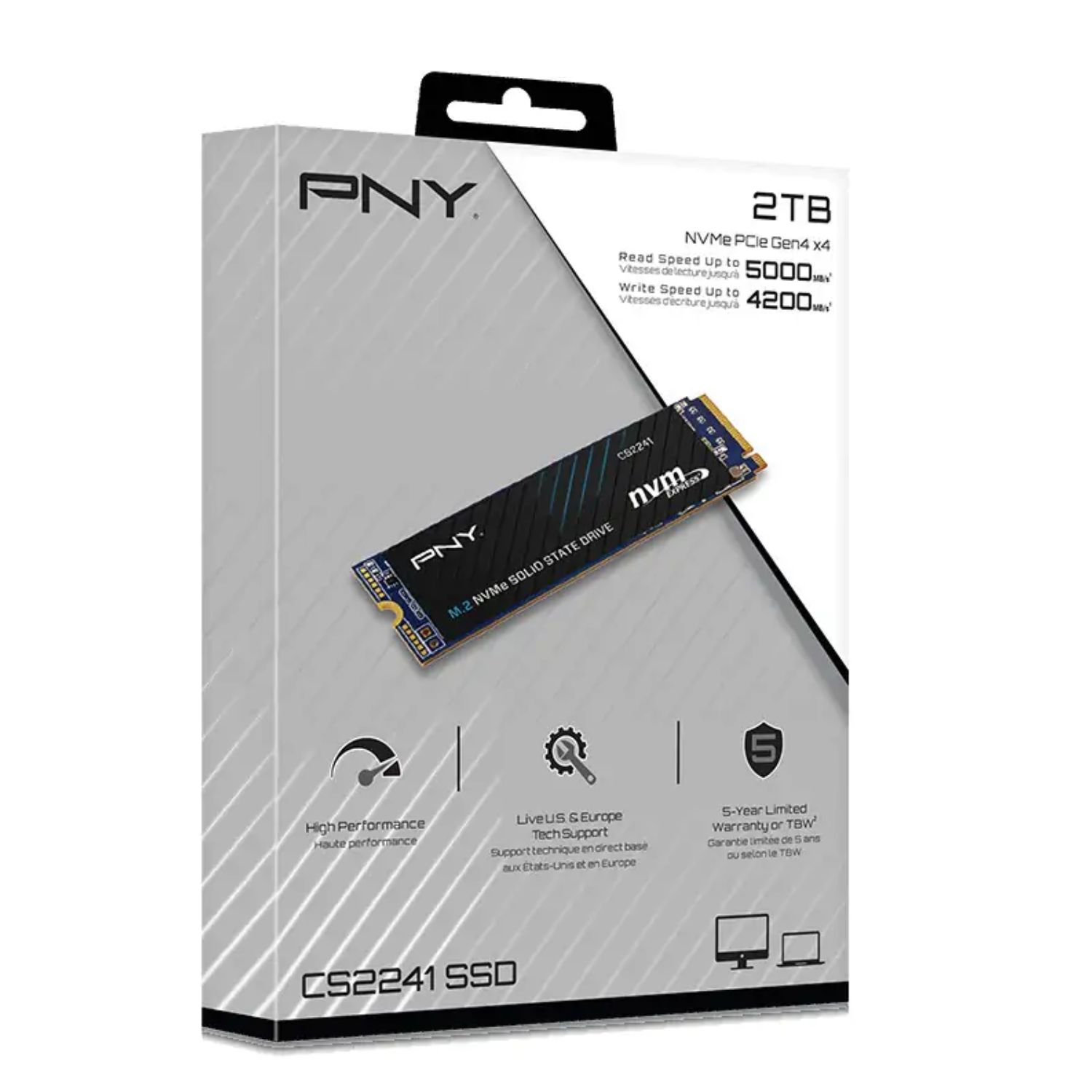 PNY CS2241 2TB NVMe SSD Gen4x4 M.2 5000MB/s 4200MB/s R/W TBW 1.5M hrs MTBF 5yrs wty