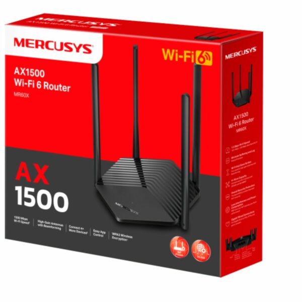 Mercusys MR60X AX1500 WiFi 6 Router, Up to 1.5Gbps, OFDMA, MU-MIMO, WPA3