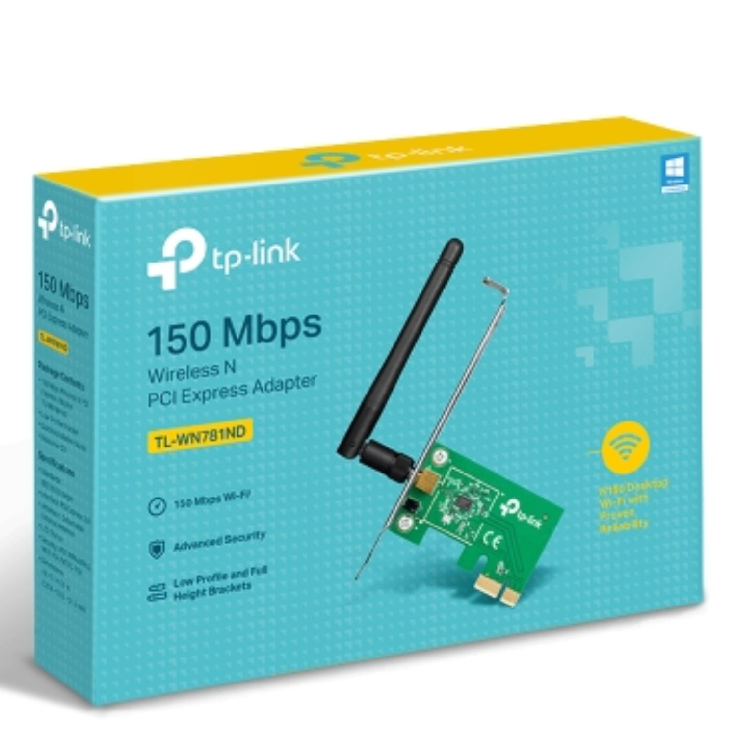 TP-Link TL-WN781ND N150 Wireless N PCI Express Adapter 2.4GHz (150Mbps) 802.11bgn 1x2dBi Detachable Omni Directional Antennas WPA/WPA2