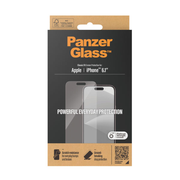 PanzerGlass Apple iPhone 15 (6.1") Screen Protector Classic Fit - Clear (2805), Scratch  Shock Resistant, AntiBacterial, 2YR