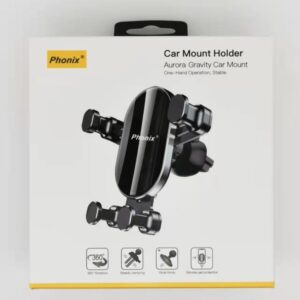 Phonix Thicken Gravity Car Mount Phone Holder - Black, Multi-Angle Adjustment, Reserved Charging Hole, Easy Installation