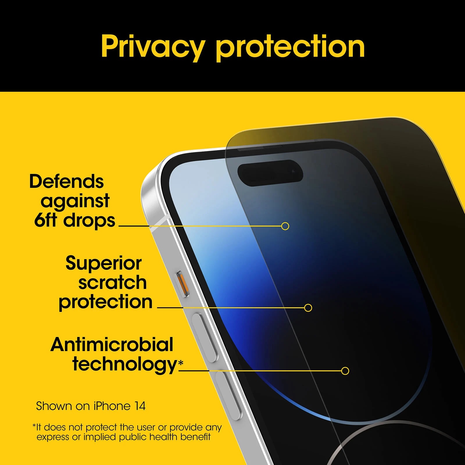 OtterBox Premium Pro Glass Antimicribial Privacy Apple iPhone 15 Pro (6.1″) Screen Protector Clear – (77-94002), DROP+ 6ft Protection