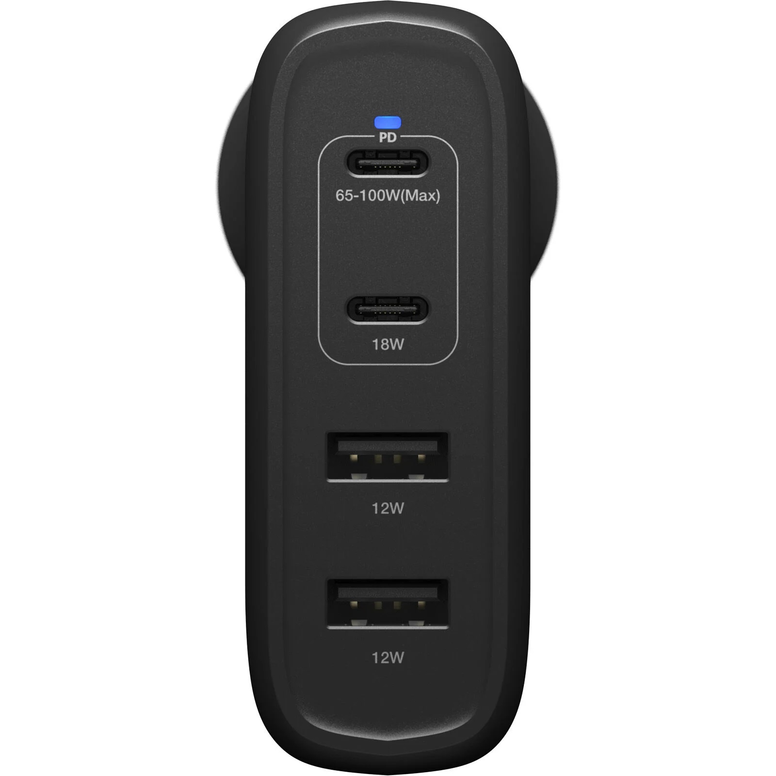 OtterBox 100W Four Port USB-C (Type I) PD Fast GaN Wall Charger – Black (78-81355), Dual USB-C (100W+18W), Dual USB-A (18W), Compact, Laptop Charger