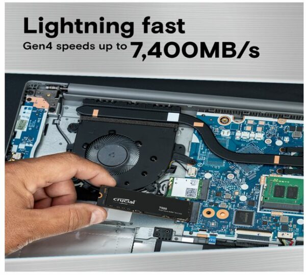 Crucial T500 2TB Gen4 NVMe SSD Heatsink - 7400/7000 MB/s R/W 1200TBW 1440K IOPs 1.5M hrs MTTF Acronis True Image Adobe Creative Cloud PS5 ~MZ-V8P2T0CW