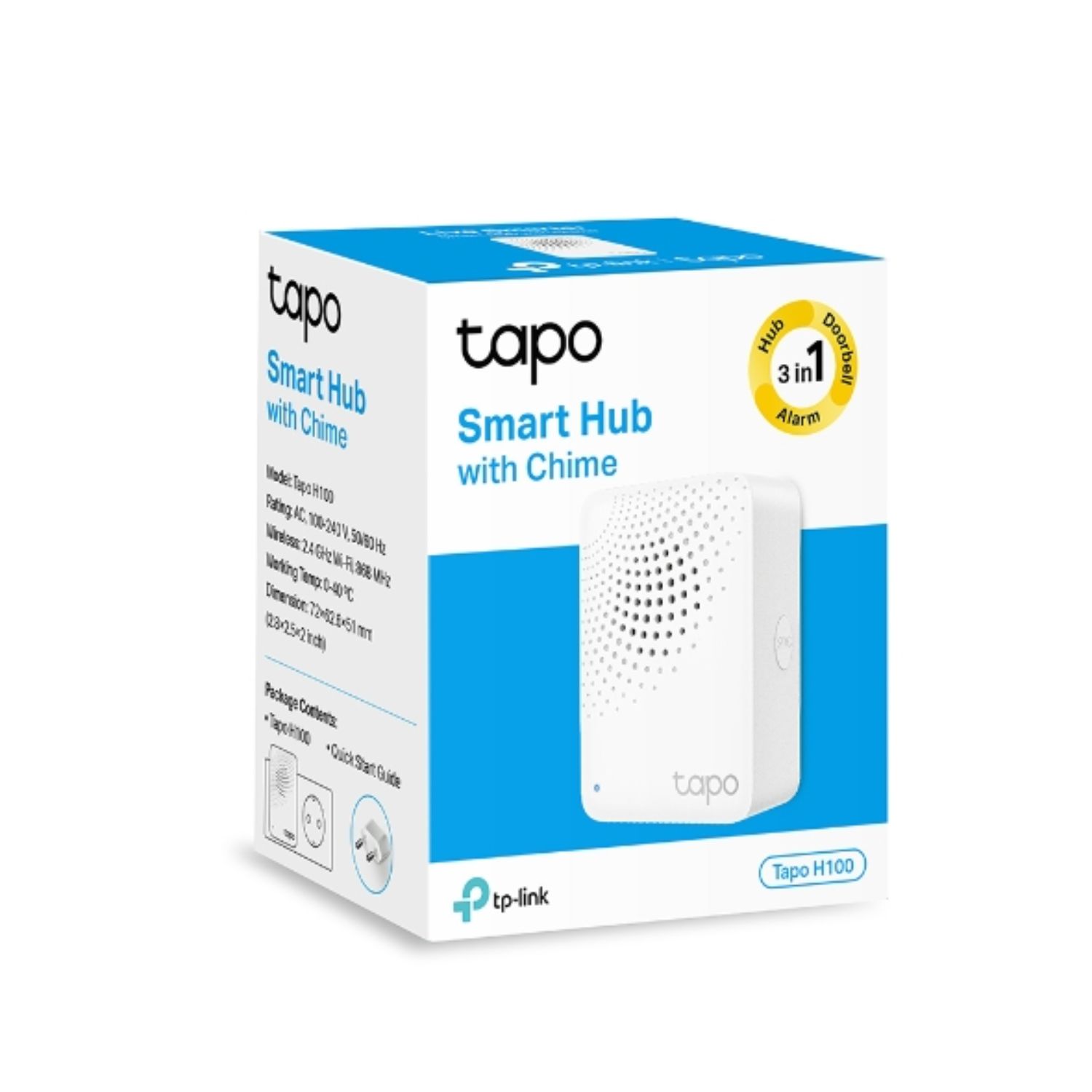 TP-Link Tapo Smart IoT Hub with Chime, Whole-Home Coverage, Low-Power Wireless Protocol , Smart Alarm, Smart Doorbell (Tapo H100）