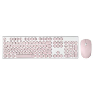 (LS) RAPOO X260S Wireless Optical Mouse  Keyboard PINK- 2.4G Connection, 10M Range, Spill-Resistant, Retro Style Round Key Cap(LS> S260S-Black, White