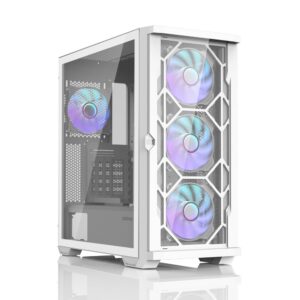 Zalman Z10 DUO WHITE, Mid-Tower, Tempered Glass, Drive Bays: 2×3.5″, 2×2.5″, Expansion Slot: 7, Motherboard Support: ATX/mATX/Mini-ITX, Pre-Installed Fan: 3x120mm, ARGB, 1 Year Warranty