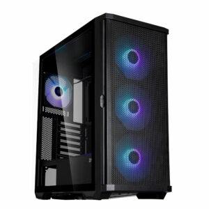 Zalman Z10 PLUS, Mid-Tower, Tempered Glass, Drive Bays: 2×3.5″, 2×2.5″, Expansion Slot: 7, Motherboard Support: ATX/mATX/Mini-ITX, Pre-Installed Fan: 3x140mm, 1x120mm, ARGB, Black, 1 Year Warranty