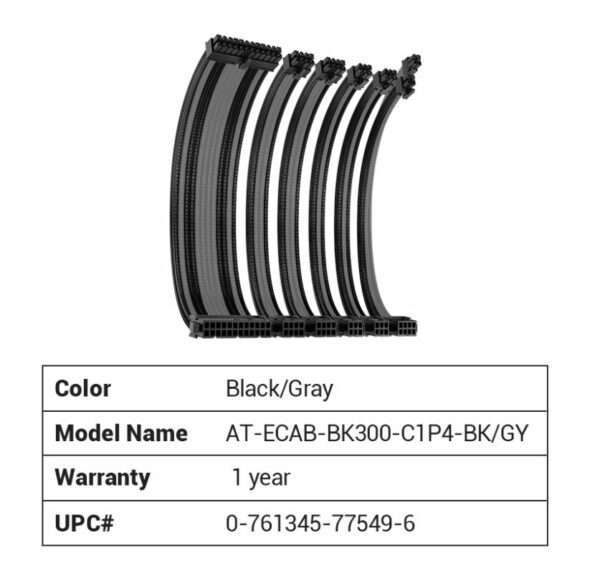 Antec CIP4 Cable Kit Black Grey - 6 Pack, 24ATX, 4+4 EPS, 16AWG Thicker, High Performance 300mm long Length. Premium Sleeved  Universal (LS)