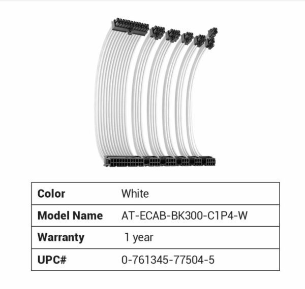 Antec CIP4 Cable Kit White - 6 Pack, 24ATX, 4+4 EPS, 16AWG Thicker, High Performance 300mm long Length. Premium Sleeved  Universal