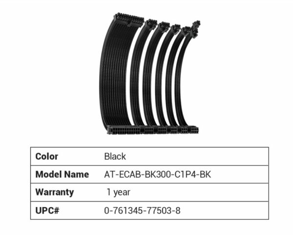 Antec CIP4 Cable Kit Black - 6 Pack, 24ATX, 4+4 EPS, 16AWG Thicker, High Performance 300mm long Length. Premium Sleeved  Universal