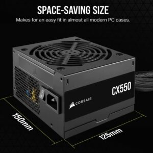 Corsair 550W CX Series, 80 PLUS Bronze Certified, Up to 88% Efficiency,  Compact 125mm design easy fit and airflow, ATX PSU 2023