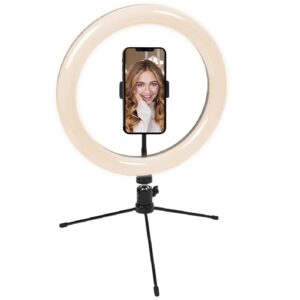 Cygnett V-Glamour 10" LED Ring Light with Desktop Tripod and Bluetooth Remote-Black (CY3441VCSLR),3 Lighting Modes,Best for Portraits,Selfies,Vlogging