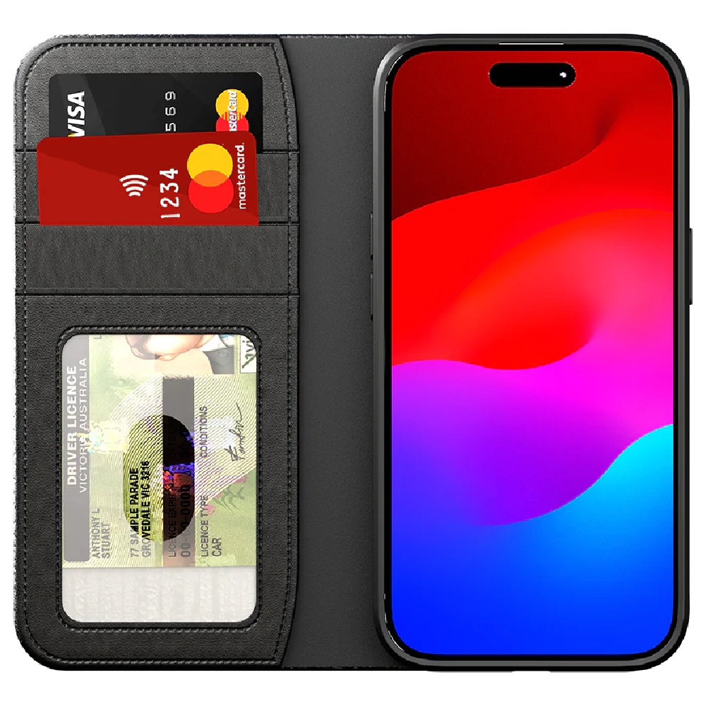 Cygnett UrbanWallet Apple iPhone 15 Pro (6.1″) Leather Wallet Case – Black (CY4592URBWT), 360° Protection, Multi-Angle, 2x Card Slots, 4FT DropProof
