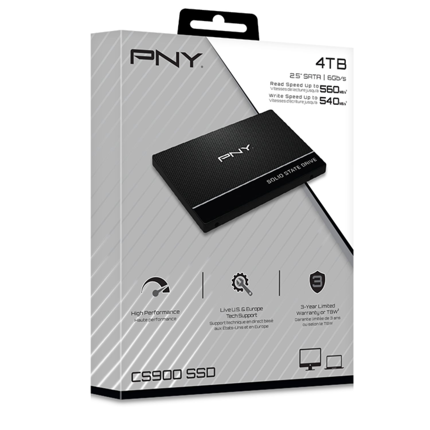 PNY CS900 4TB 2.5” SATA III Internal Solid State Drive (SSD) – (SSD7CS900-4TB-RB)  Sequential Read of up to 560 MB/s and Write of up to 540 MB/s