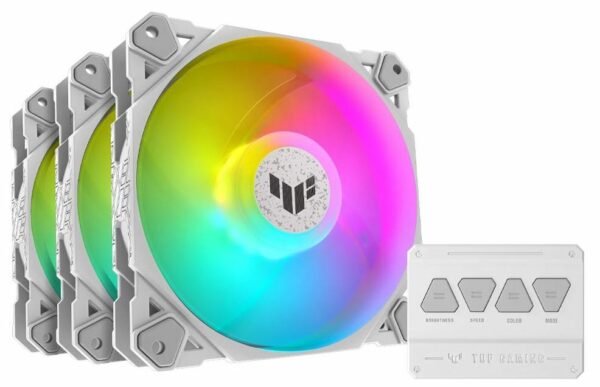 ASUS TUF Gaming TF120 ARGB White Fan. Low Noise. PWN Control Anti-vibration. Double-layer LED arra .Aura Sync. 250,000 hours (3in1)