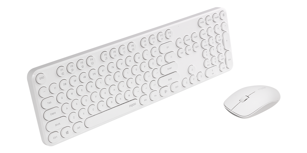 RAPOO X260S Wireless Optical Mouse  Keyboard Black – 2.4G Connection, 10M Range, Spill-Resistant, Retro Style Round Key Cap, 1000DPI – White