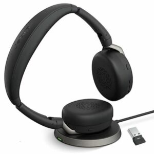Jabra Evolve2 65 Flex UC Stereo Bluetooth Headset, Link380a USB-A Dongle  Wireless Charging Stand Included, Foldable Design, 2Yr Warranty
